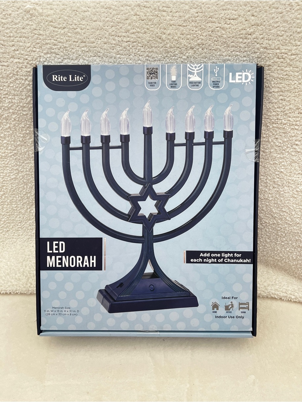 Rite Lite LED Menorah holiday Hanukkah Chanukah LED candles 11" Navy Blue